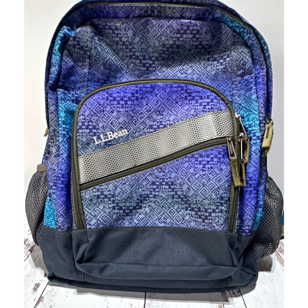 L.L.Bean Blue Purple Gray Backpack Zip Padded Straps Reflective